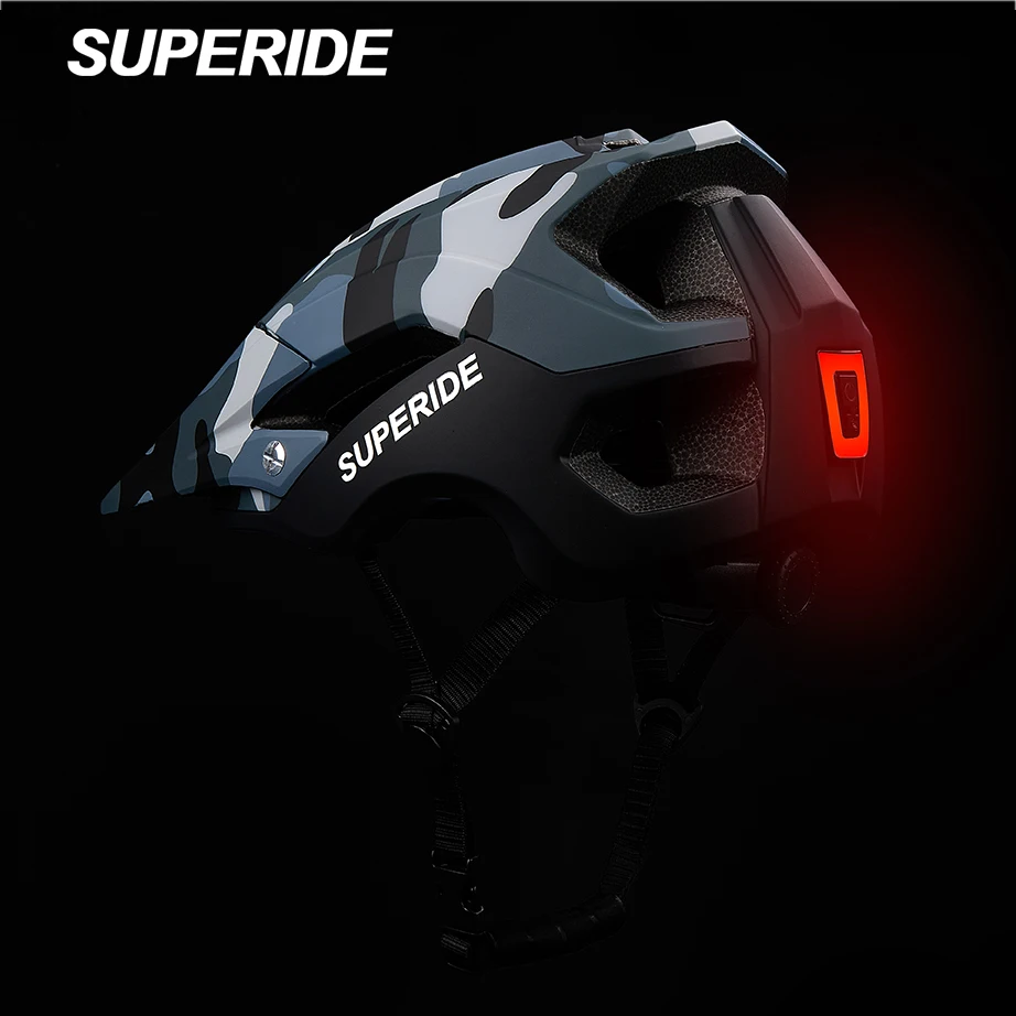 SUPERIDE-casco de bicicleta MTB para hombre y mujer, con luz trasera recargable, en molde, para bicicleta de montaña y carretera, ultraligero