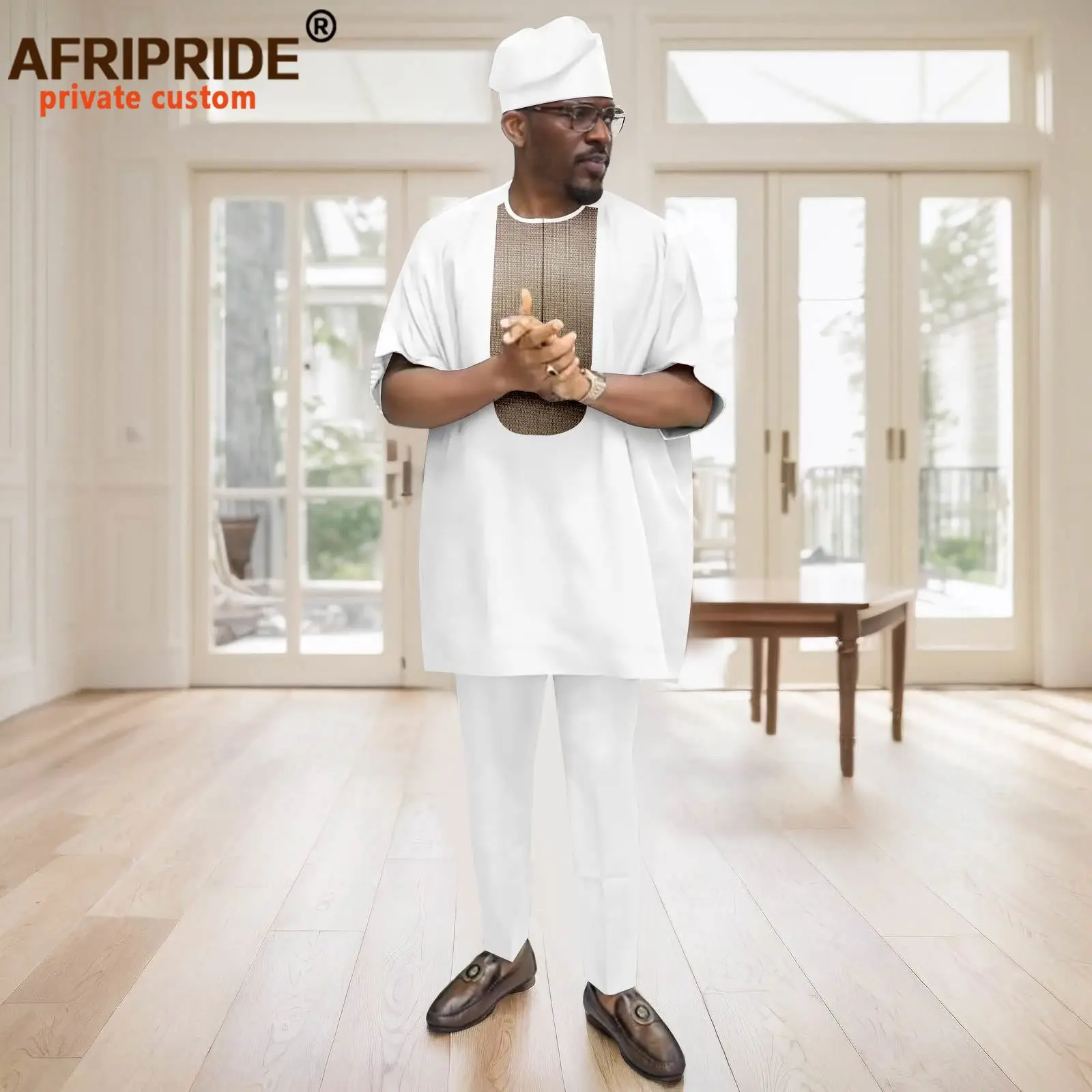 African Traditional Clothing for Men Half Sleeve Embroidery Shirts Pants and Tribal Hat 3 Piece Set Dashiki Outfits 2516053