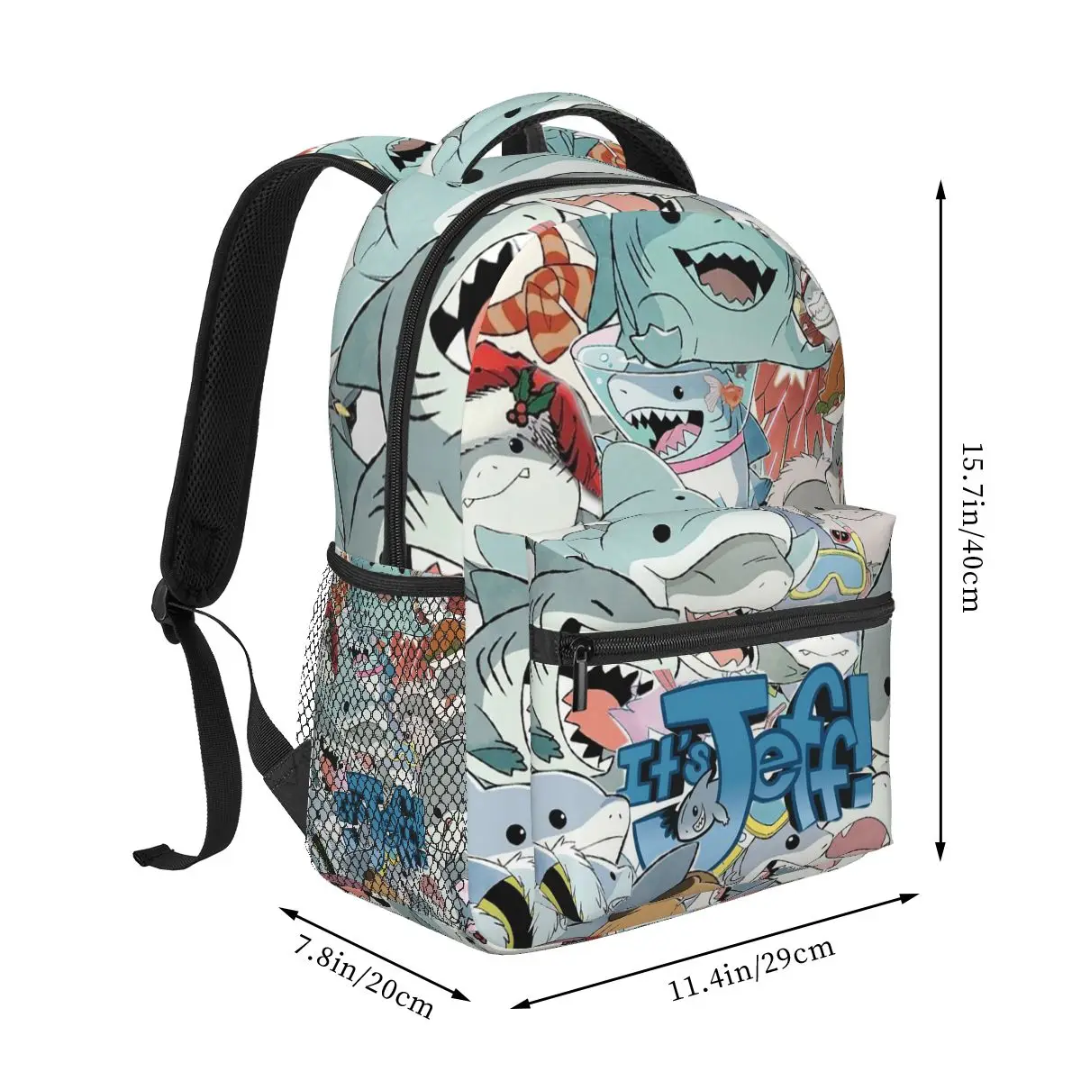Cute Jeff The Land Shark Cartoon Student Backpack School Bag Hiking Travel Daypack for Boys Girls Fashion Bookbag Shoulder Bags