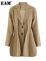 [Eam] Frauen Khaki unregelmäßig gespleißt geformt eleganten Blazer neue Revers Langarm jacke Mode Flut Frühling Herbst cpdb255