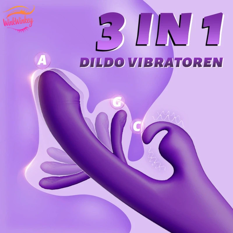 3-IN-1 Rabbit Vibrator for Women Powerful Tapping Flapping Vibrator Clitoral Stimulator Massager Female G-Spot Finger Dildo Sex