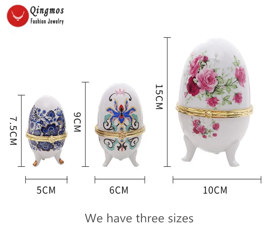 Qingmos-Boîte en porcelaine multi-usages avec boîte à bijoux, présentoirs à œufs multicolores, céramique chinoise, cadeau, 100x150mm