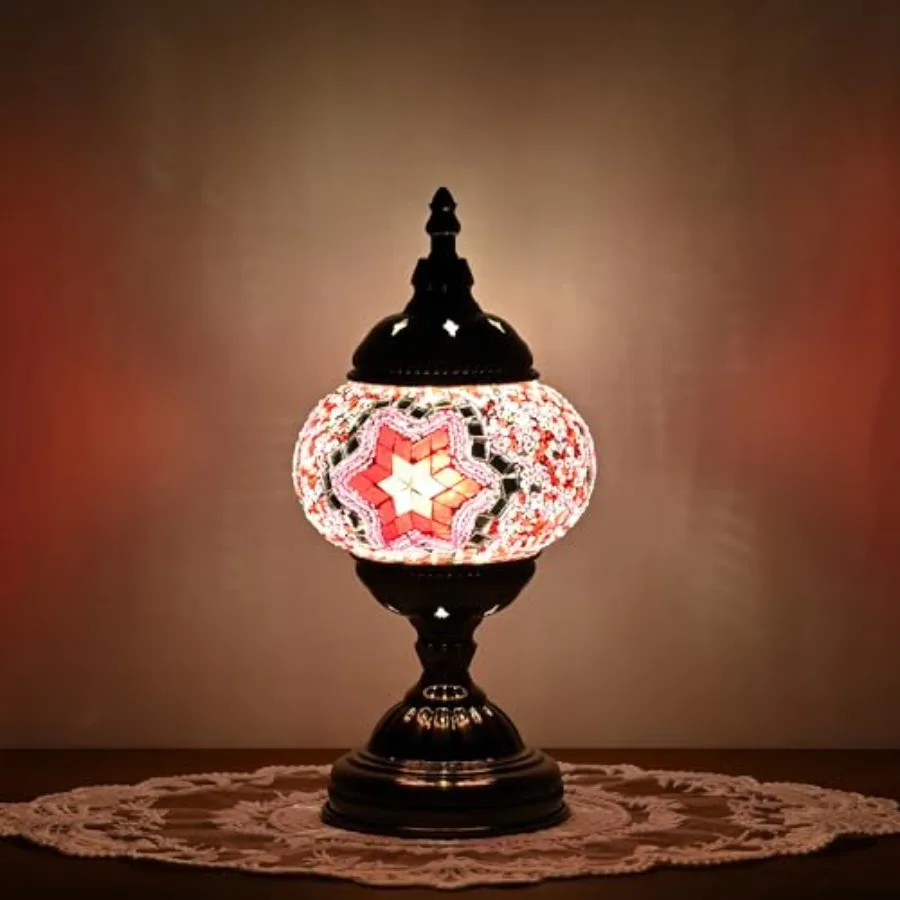 Turkish Moroccan Table Lamp Lantern with Handmade Mosaic Glass Lampshade Tiffany Style Bohemian Stained Glass Decorative Desk L