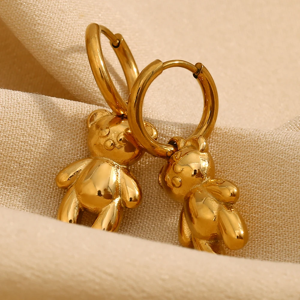 Women's 18K Gold Plated 3D Bear Pendant Necklace & Earrings Set