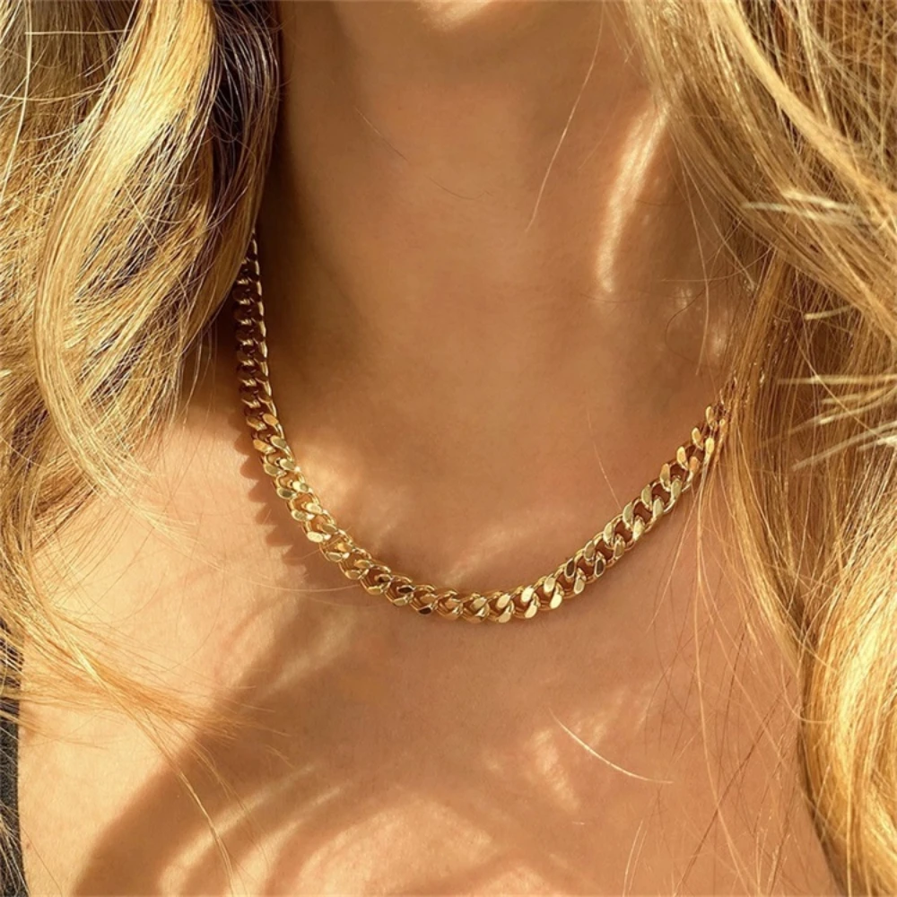 St-Delan 14K Gold Plated Cuban Link Chain Necklace 2mm-8mm Stainless Steel Miami Cuban Chain for Men Women