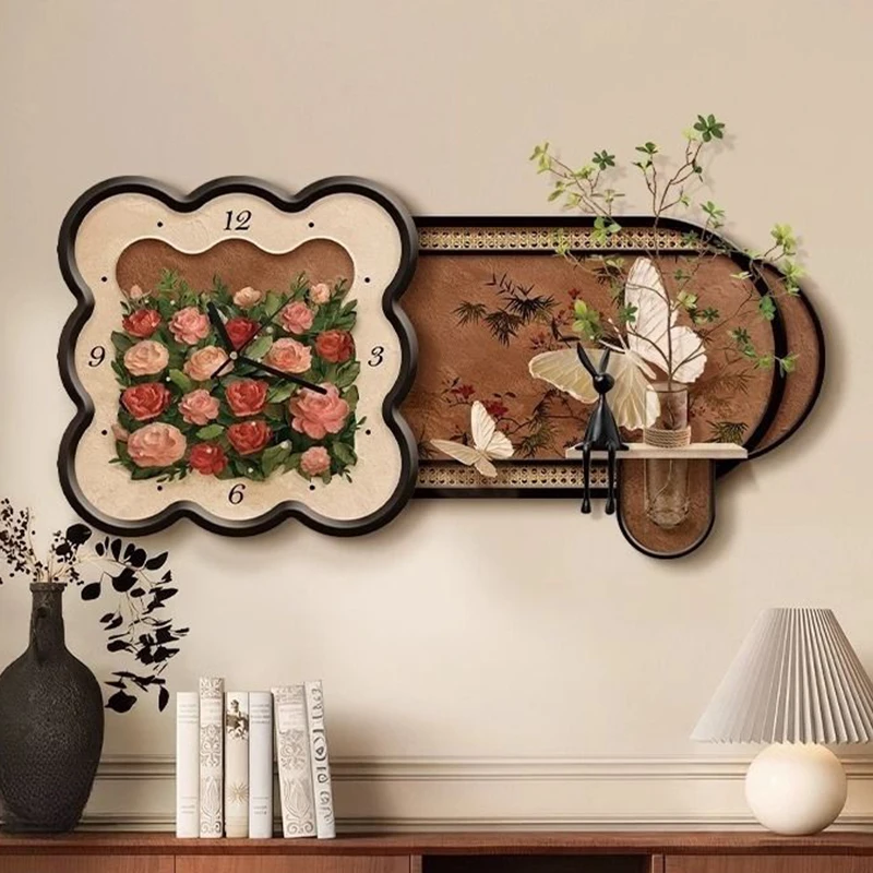 Modern Painting Wall Clocks and Flowers Wall Clocks Luxury Large Size Unframed Clock Decorations for Home Clock Living Room