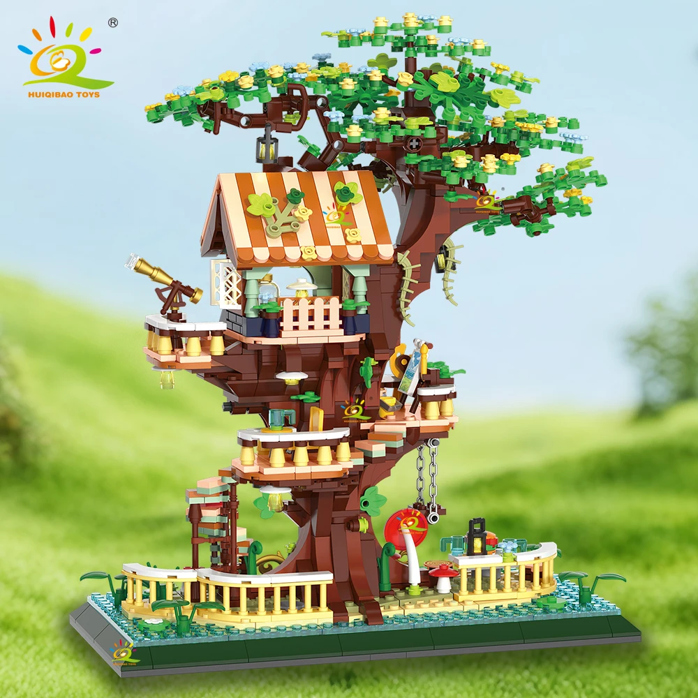 HUIQIBAO 1130PCS City Street View Treehouse Model Building Blocks DIY Forest Sanctuary Architecture Bricks Toys for Children