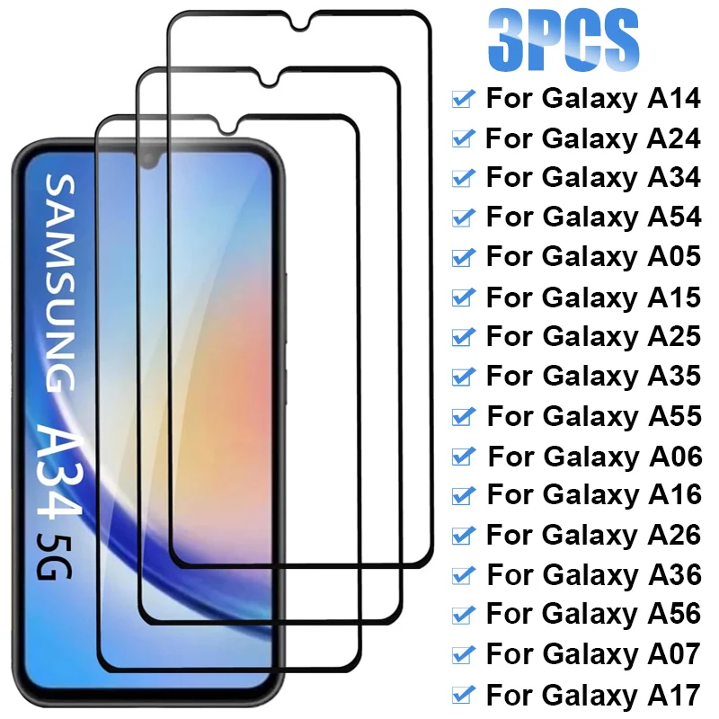 3PCS Tempered Glass on For Samsung Galaxy A06 A16 A26 A36 A07 A17 A04 A05S A14 A24 A34 A54 A55 A35 A25 A15 Screen Protector - náhled 2
