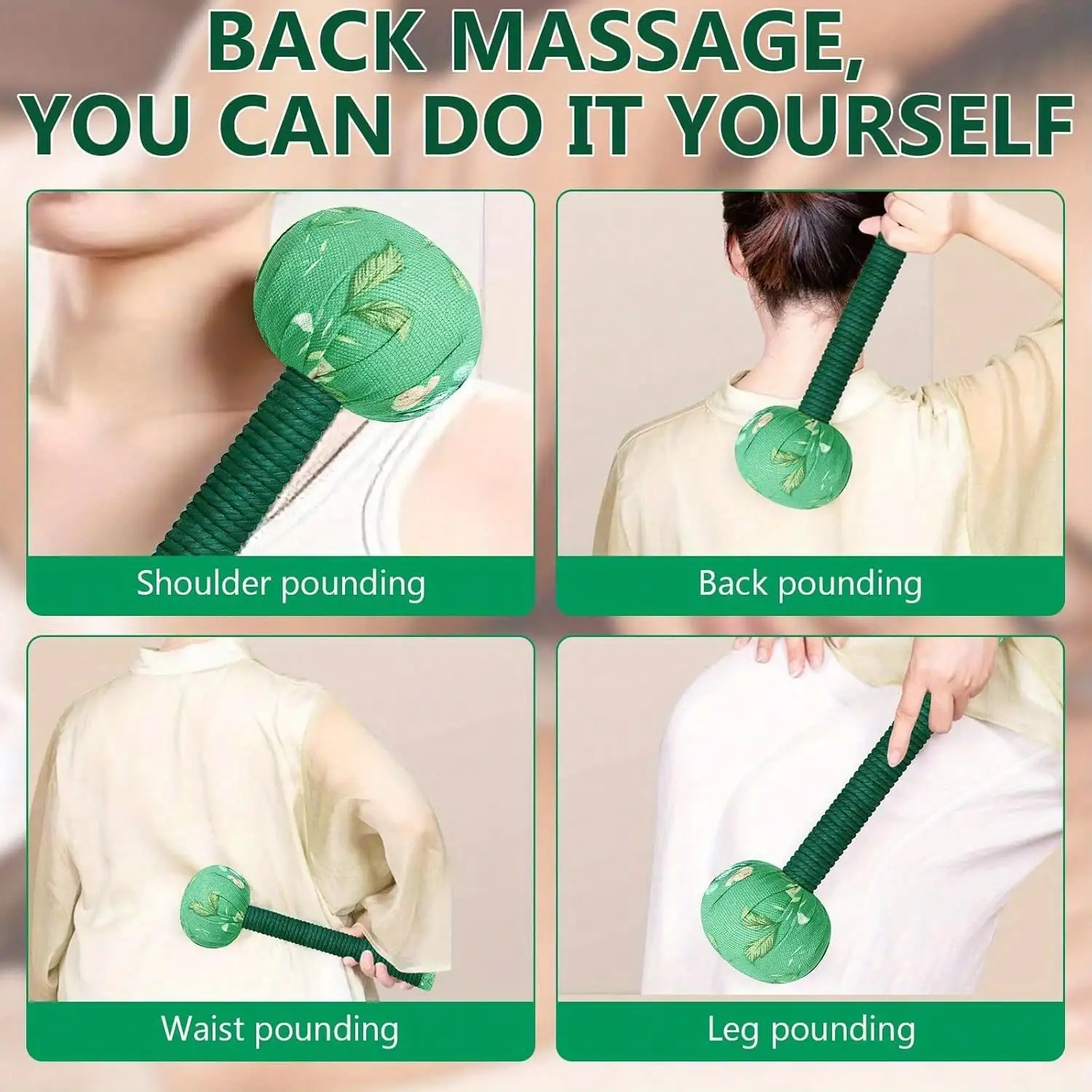 Langstieliger Wermut-Massagehammer für Lymphdrainage – manuelle Ganzkörper- und Rückenentlastung, Stressreduzierung, Nylonmaterial – Detail 3