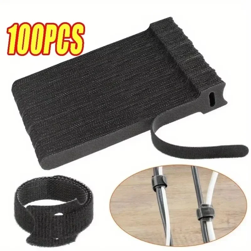 

100pcs Releasable Cable Organizer Ties Mouse Earphones Wire Management Nylon Cable Ties Reusable Loop Hoop Tape Straps Tie