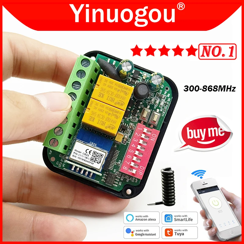

Tuya WiFi Receiver Universal Garage Door Remote Control Receiver 300-868MHz Smart Switch Gate Controller Opener 433MHz 868MHz
