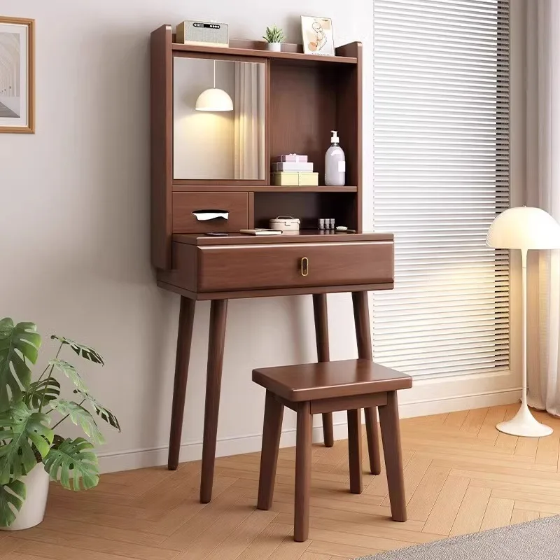 Dresser 60cm small apartment bedroom rubber wood removable mirror with drawers storage