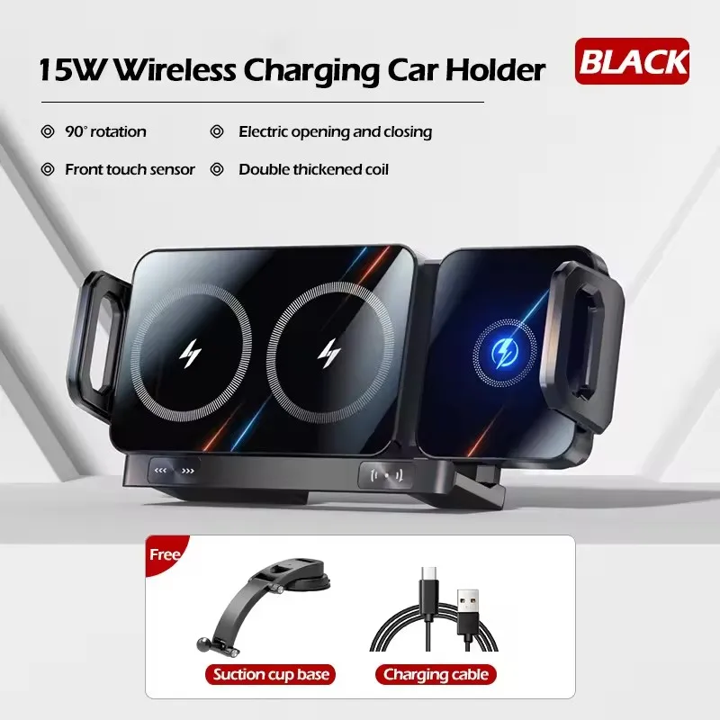 2025 Samsung Galaxy Z Flip 4 3 iPhone suction cup vent bracket upgraded with 15W dual coil folding screen car wireless charger