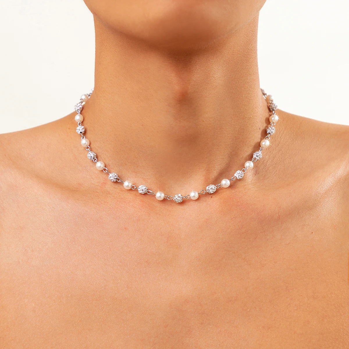 Ingemark Exquisite Trend Imitation Perlen Strass Colliers Halskette Männer Vintage Silber Farbe Acryl Hals Kette Paar Schmuck