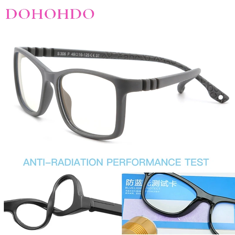 DOHOHDO Children Anti Blue Light Glasses Silicone Kid Boy Girls Ipad Tablet Handphone Gaming Computer Without Graduation Glasses