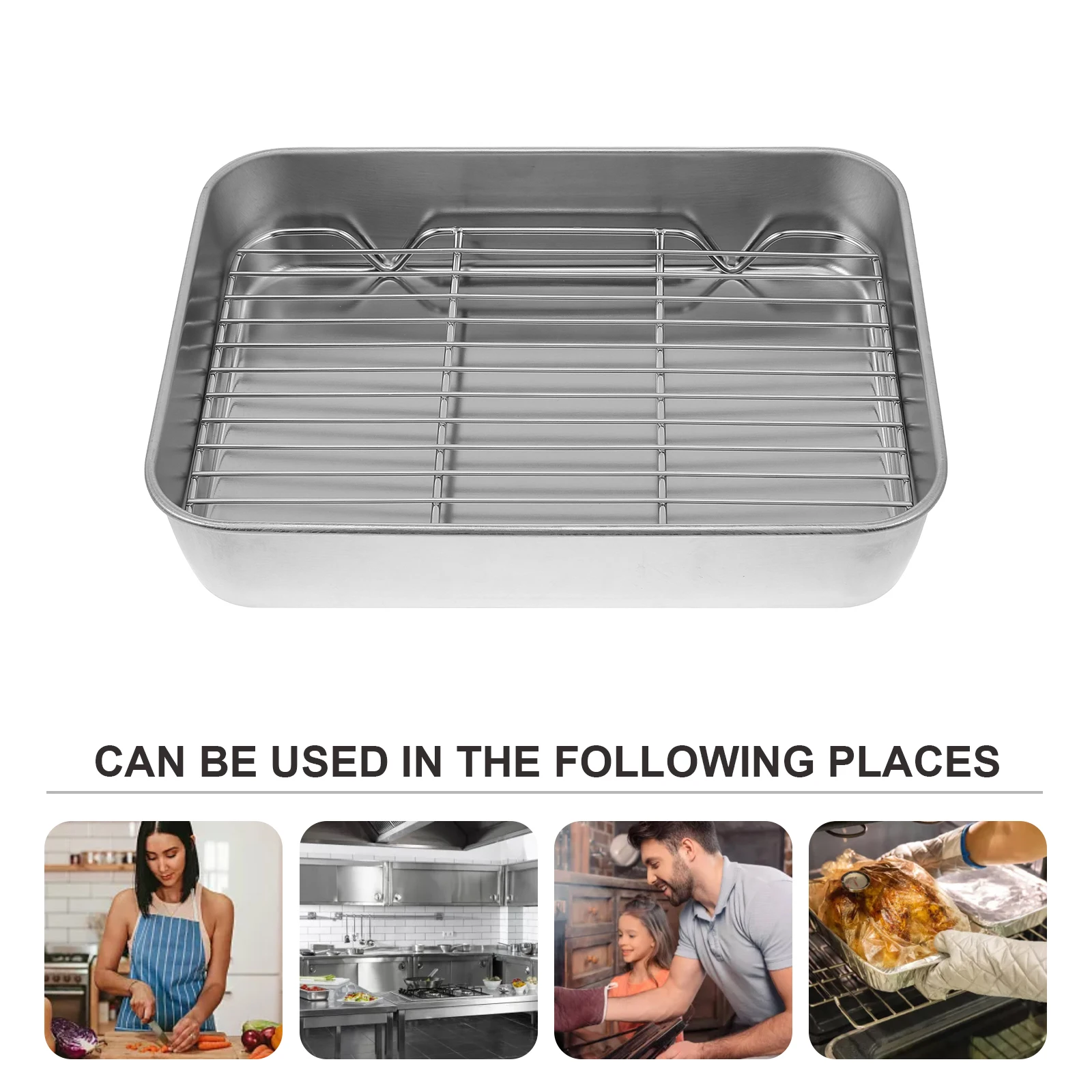 

Stainless Steel Tray Large Volume Food Grade Material Roasting Net Pan Kitchen Supply Easy Clean Kitchen Supply