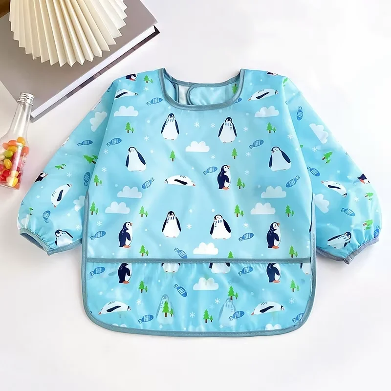 Baby Bibs For Girls Boys Cartoon Long Sleeve Waterproof Adjustable Feeding Cloth Bib Painting Smock Toddlers Meal Eating Apron