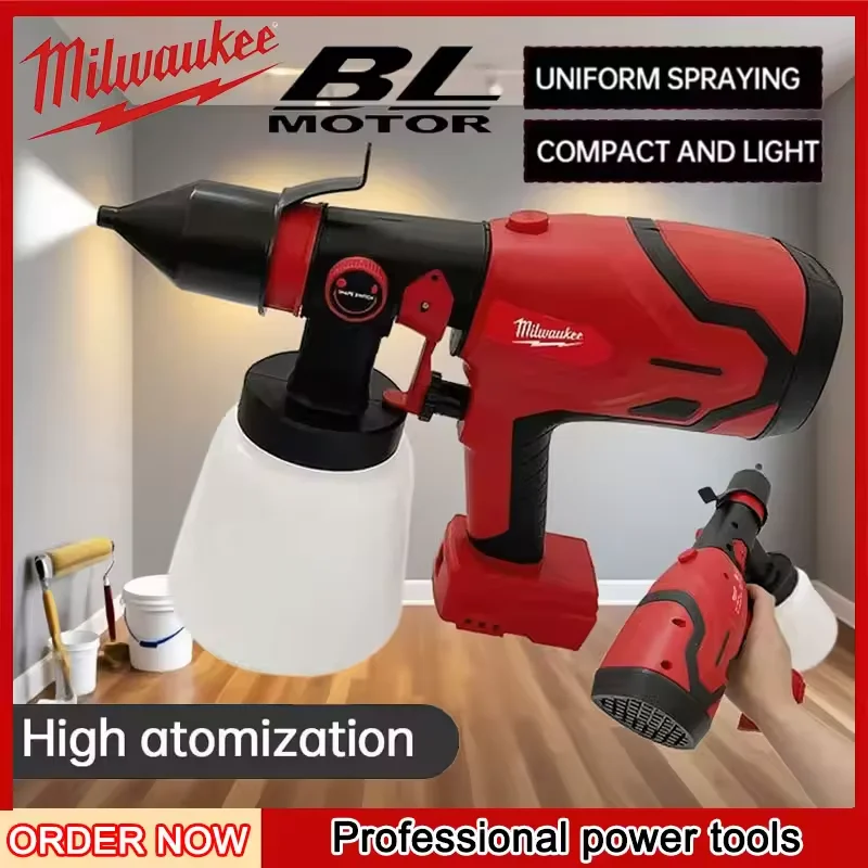 

100% Genuine Milwaukee 800ML Cordless Electric Spray Gun High Power Paint Sprayer Portable Auto Furniture Steel Coating Airbrush