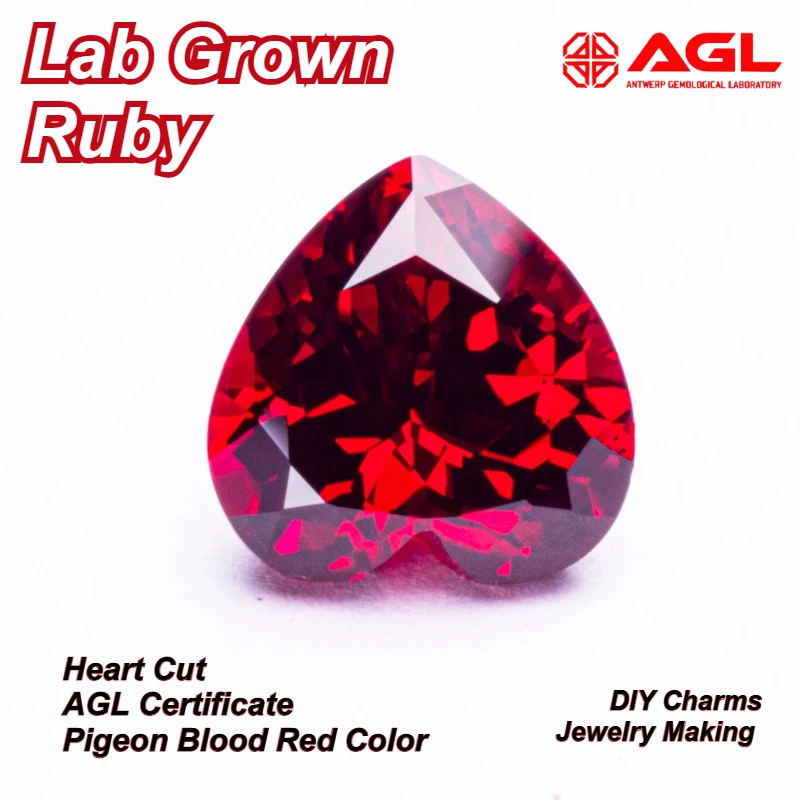 

Lab Grown Ruby Heart Cut Pigeon Blood Red Color DIY Charms Jewelry Making Main Materials Selectable AGL Certificate