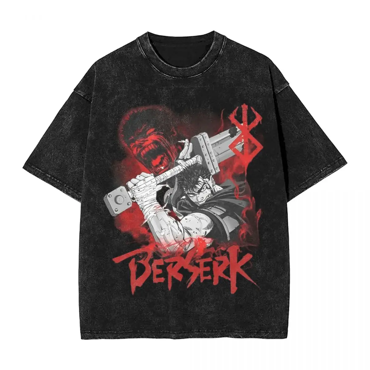 Berserks Black Swordsman Washed T Shirt Streetwear Hip Hop T-Shirt Anime Tee Shirt for Men Women Short Sleeve Harajuku Printed