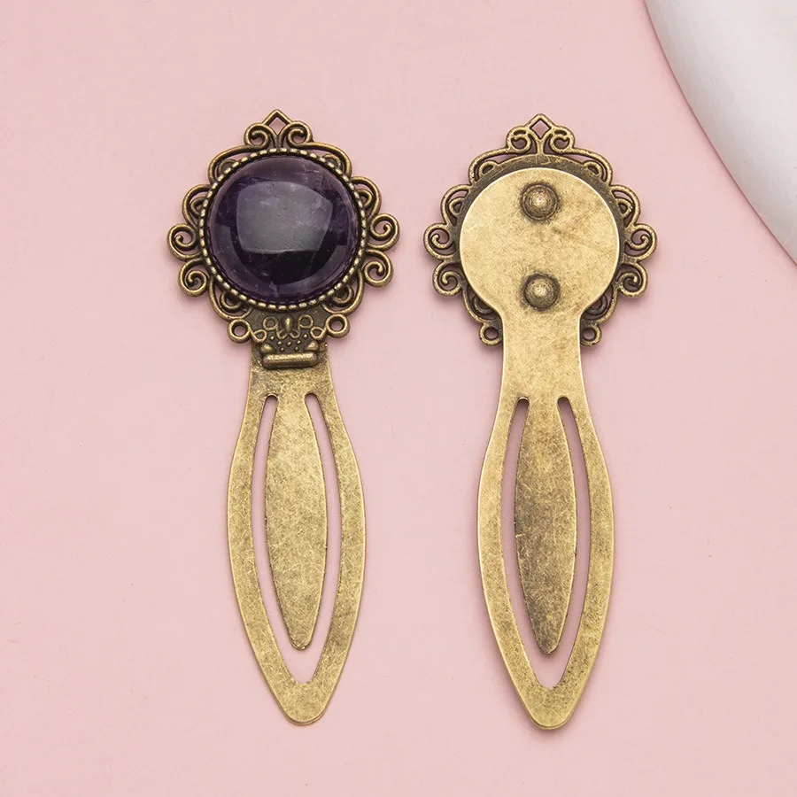 Vintage Bronze Bookmark Exquisite Inlaid Gemstone Book Mark Reading Book Clip Book Page Pagination Marker School Office Supplies view 3