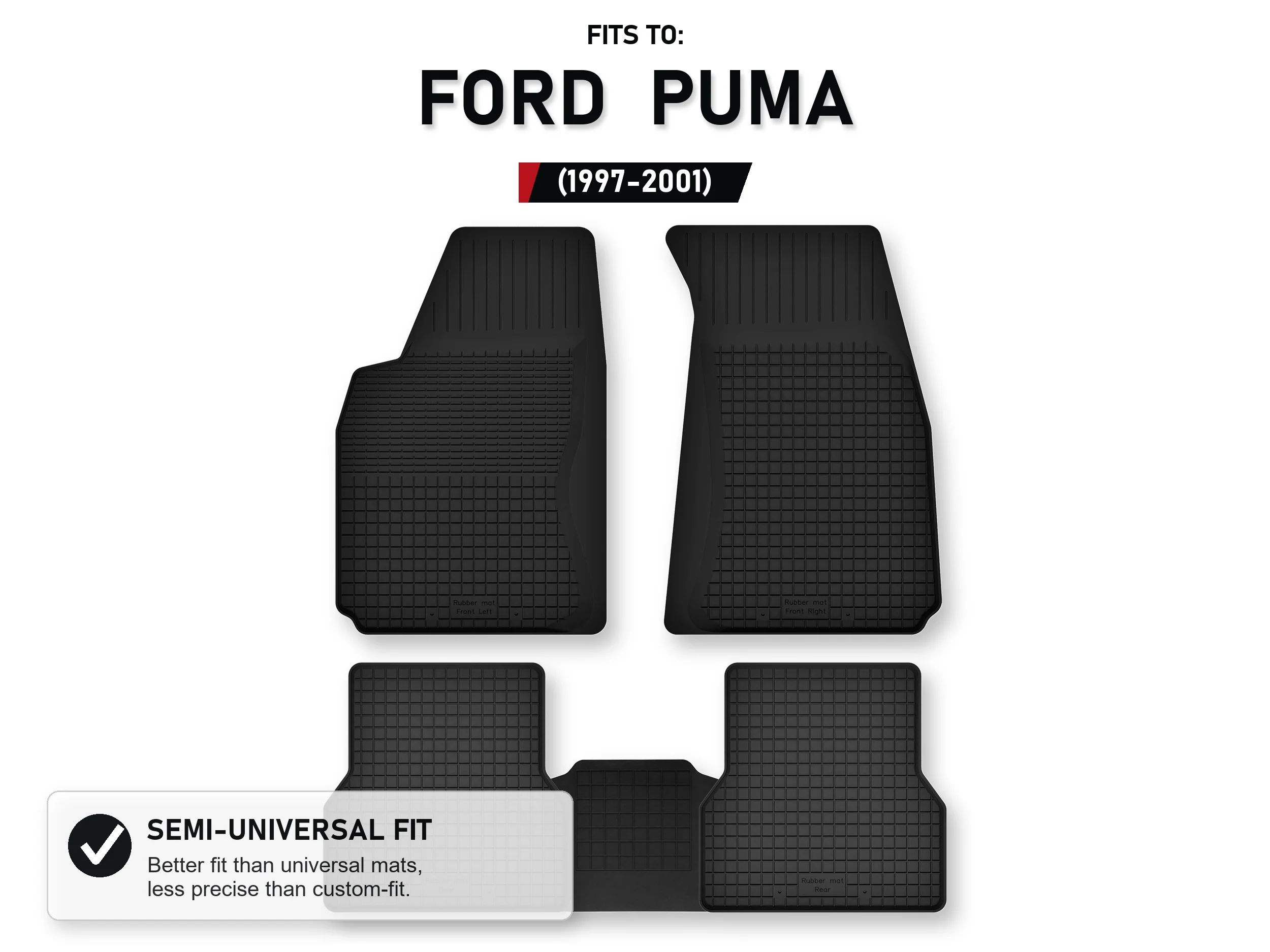 Rubberen matten, tray-type met tunnel voor: Ford Puma 1997-2001, 5 stuks