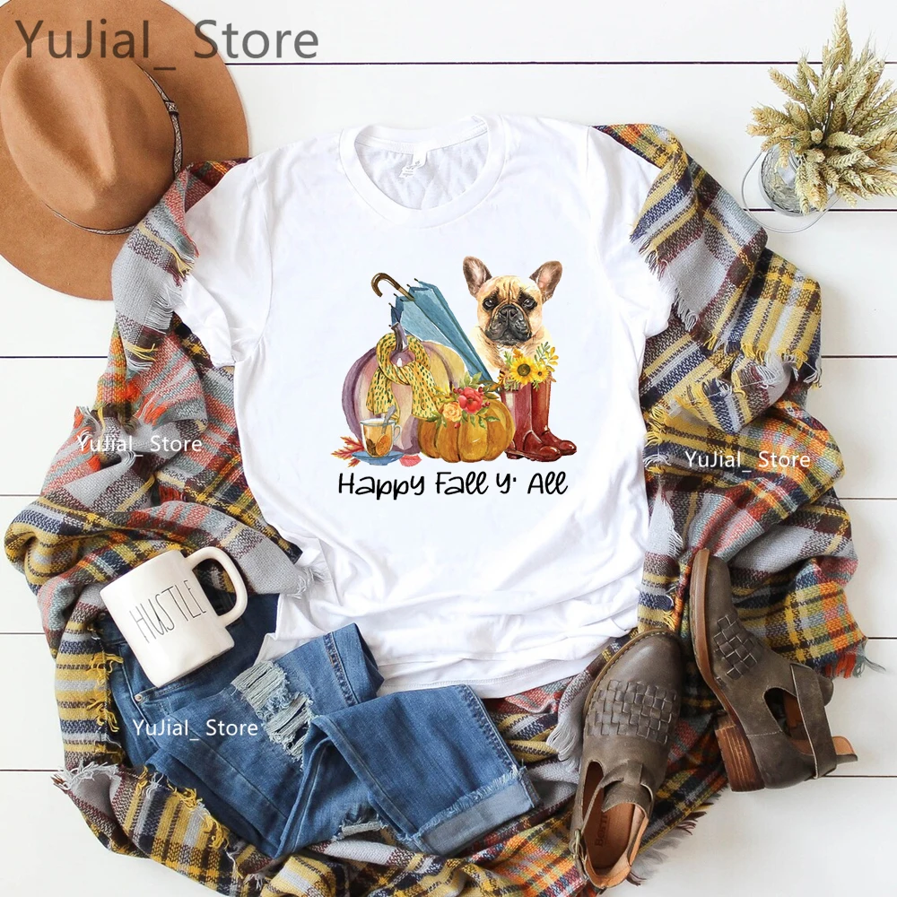 

Happy Fall Pug Graphic Print T Shirt Women'S Clothing Pumpkin Halloween Tshirt Femme Harajuku Shirt Summer Fashion Tops T-Shirt