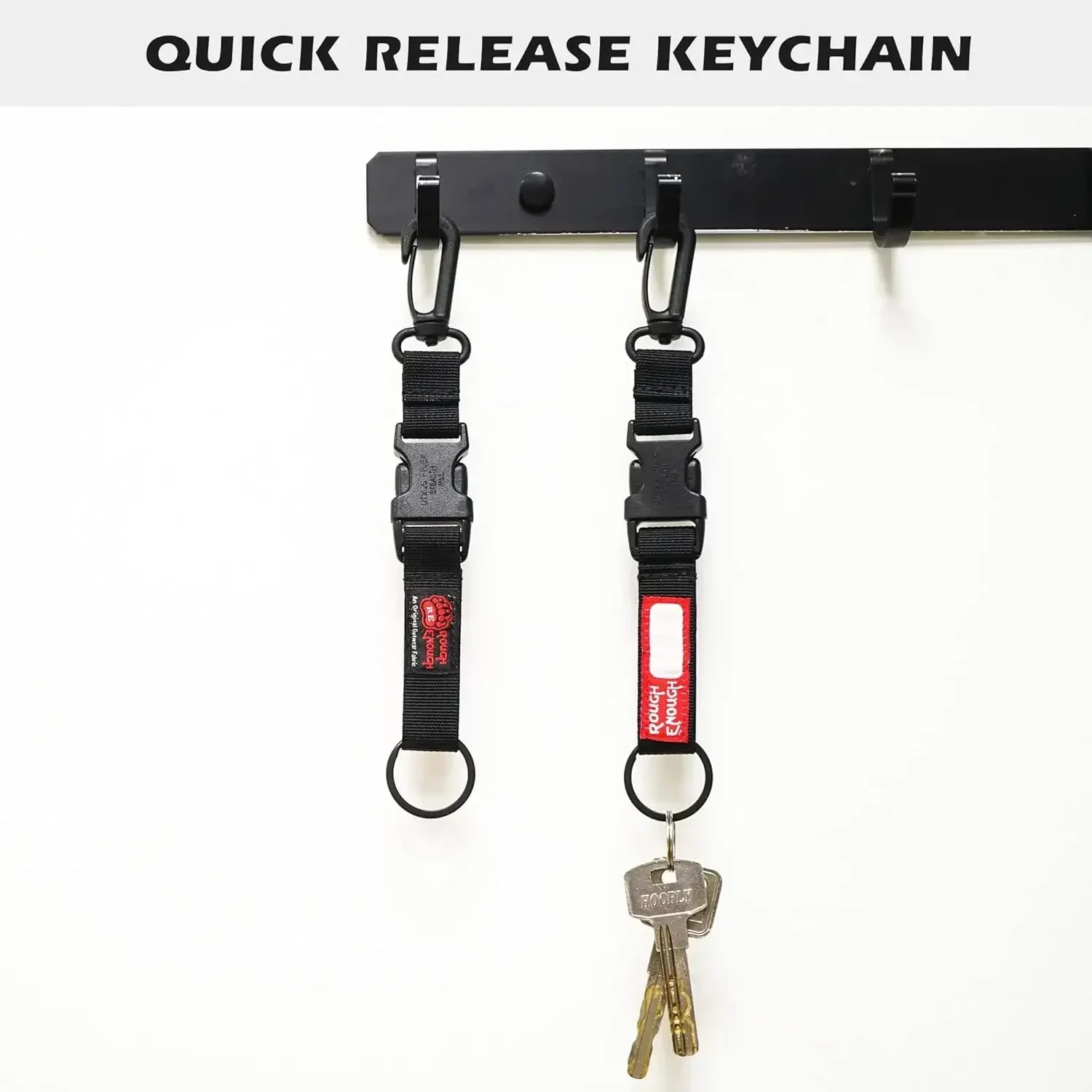 Rough Enough Tactical Quick Release Keychain for Men with Detachable Key Ring with Swivel Hook Black Molle Accessories