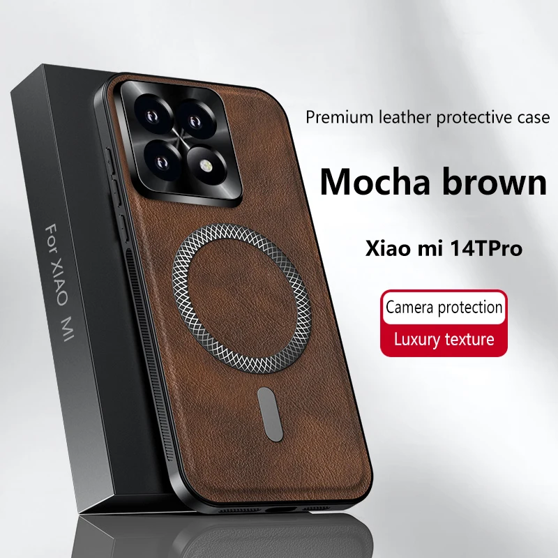 

Funda For Xiaomi 14T Pro Magnetic Case Luxury Business Leather Texture for Magsafe Wireless Charging Bumper Back Cove