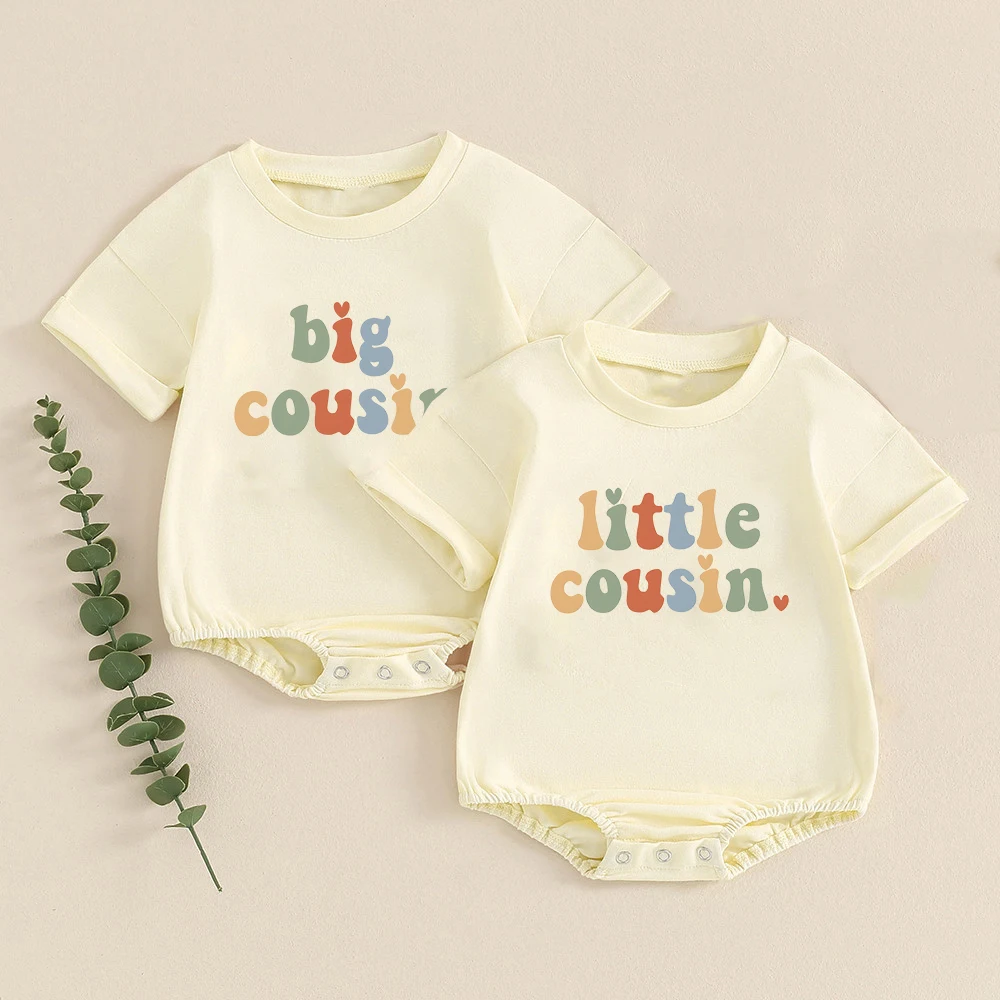 Retro Cousin Crew Toddler Oversized T-Shirt Rompers Big Little Cousin Baby Bubble Romper Bodysuit Cute Baby Outfits