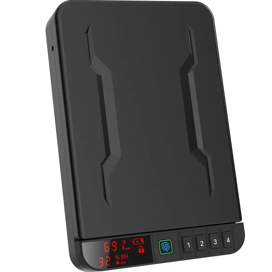 Gun Pistol Safe with LCD Display of Temp,Humidity,Biometric Fingerprint,Keypad Lock,Key,Biometric Handgun Safe for Travel Home C