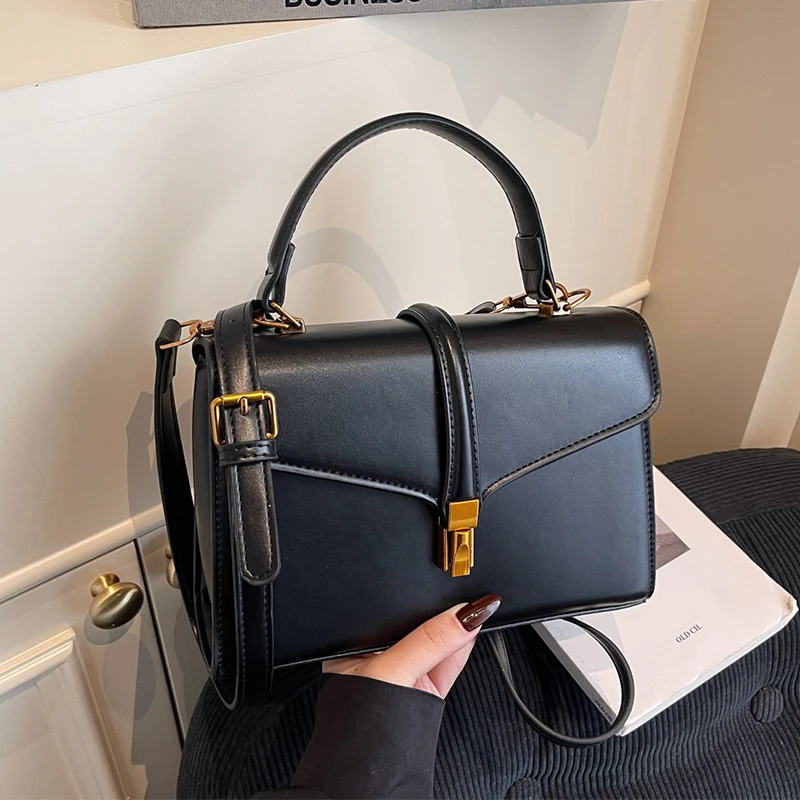 

Apricot Women's Bag Brand Small Square Bag Lady Solid Color Pu Leather Shoulder Messenger Bag Flap Purse Soft Handle Tote Black