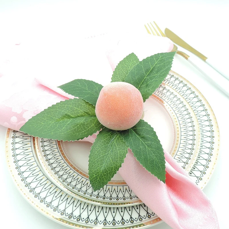 Simulação Peach Plant Guardanapo Anel, Fivela De Refeição De Frutas, Hotel Modelo Quarto, Mesa De Jantar, Decoração Do Casamento