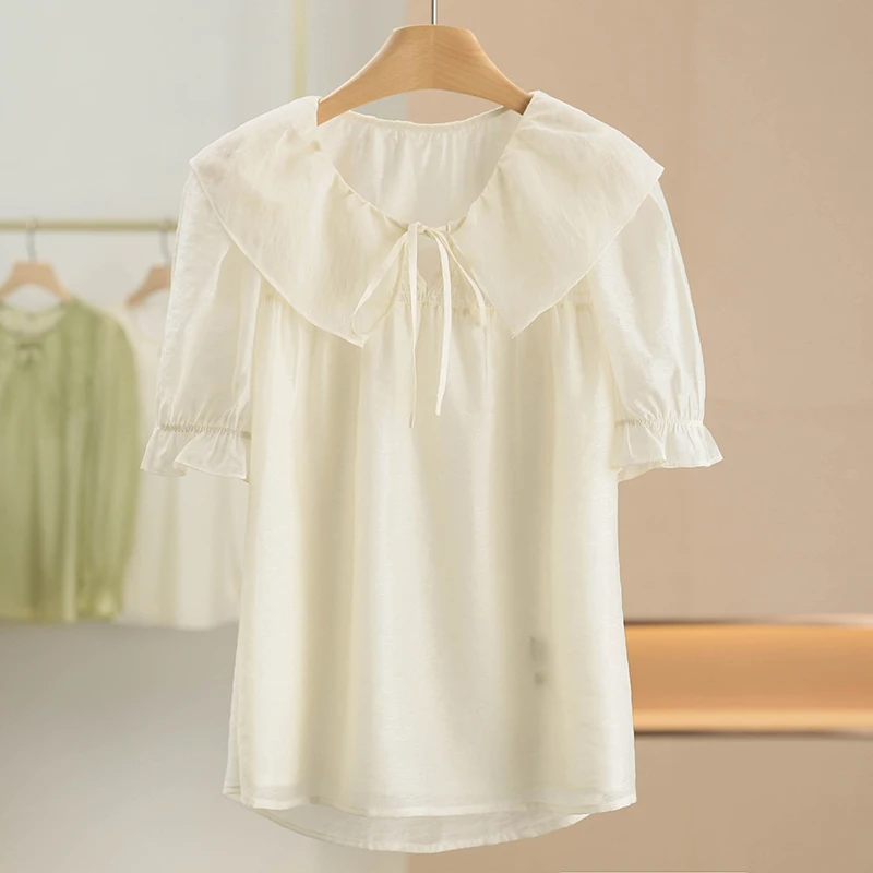 

XKing Summer New Style Ruffle Hem Long Sleeve Women's Shirt Floral Print Casual Business Office Wear Lenzing Lyocell Fabric