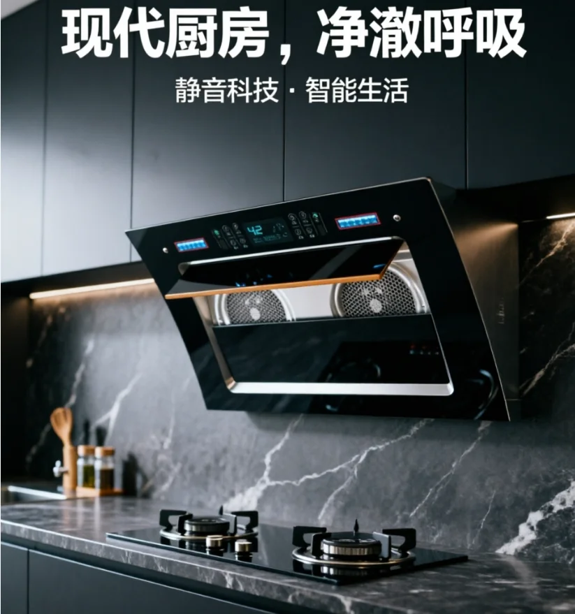 

220V Haotaitai Double Motor Range Hood Kitchen Strong Suction Auto Clean Side Suction HDA1