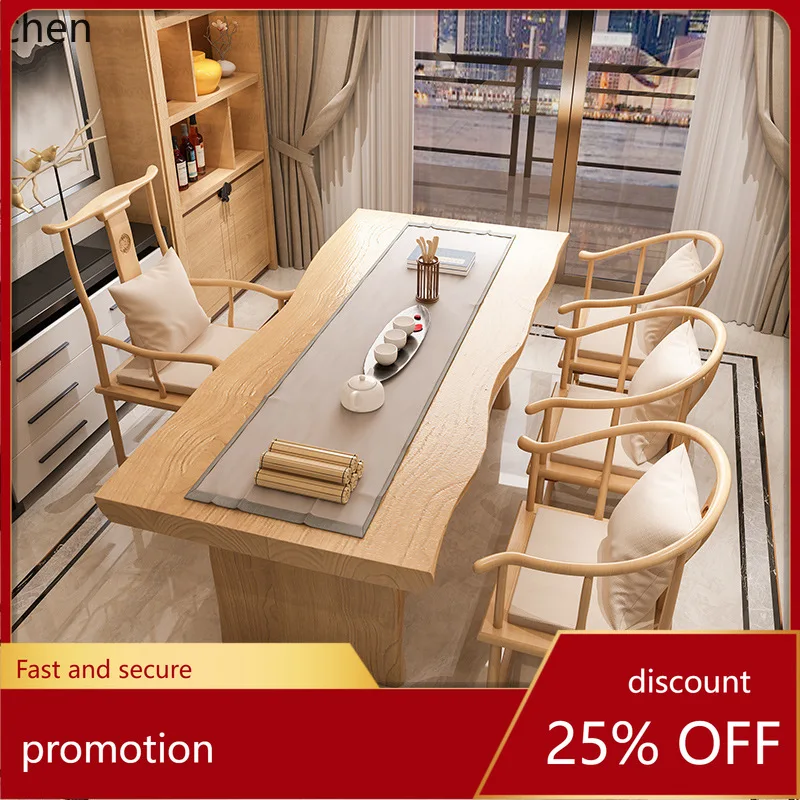 LXC Tea Table and Chair Set Solid Wood Kung Fu Tea Table Simple Office Reception Tea Table 1.8m Piece Set