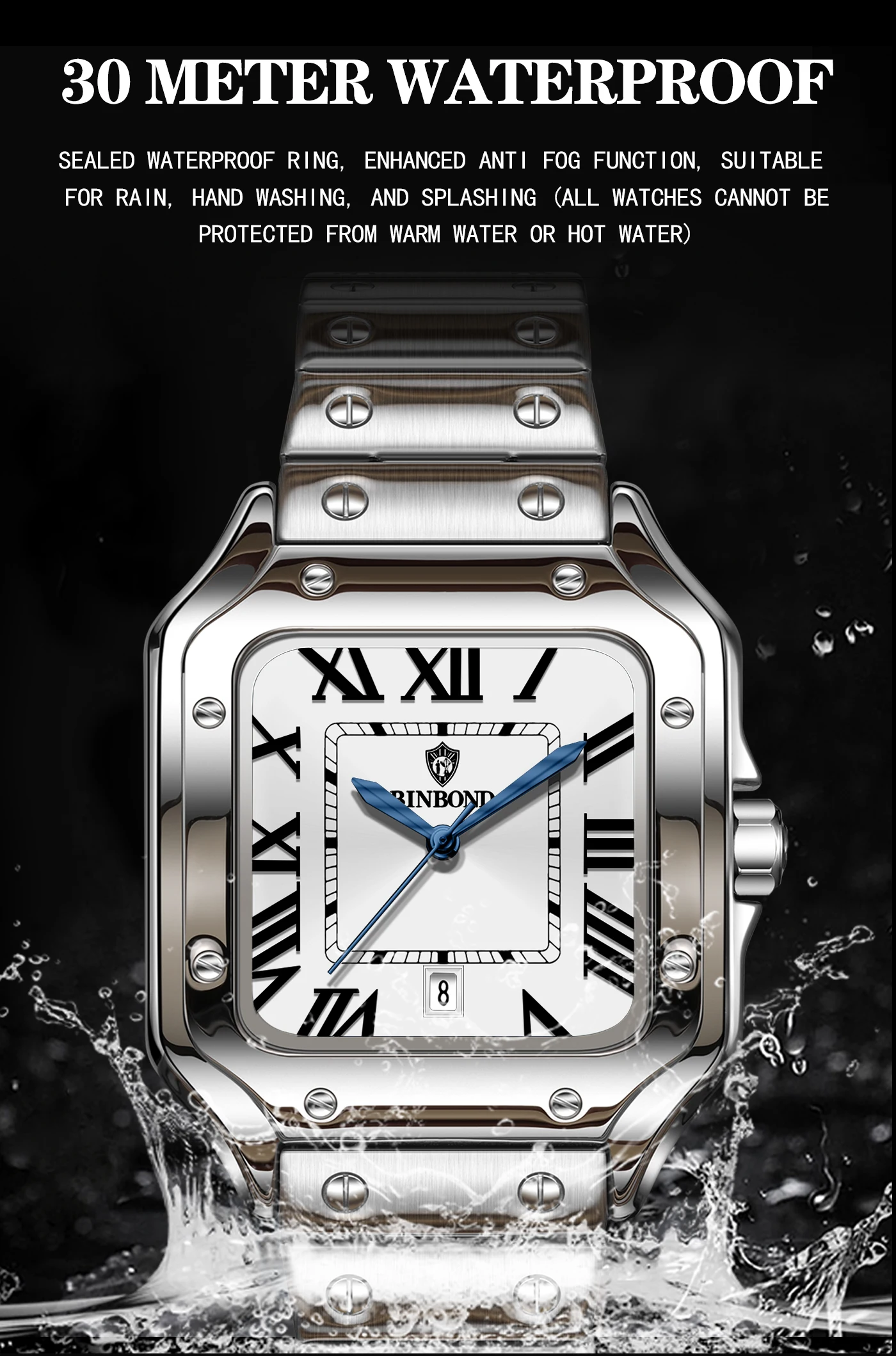 BINBOND Neue Original Herren-Quarzuhren Wasserdicht Leuchtend Automatisches Datum Langlebige Edelstahluhr für Männer Luxus Reloj – Detail 10