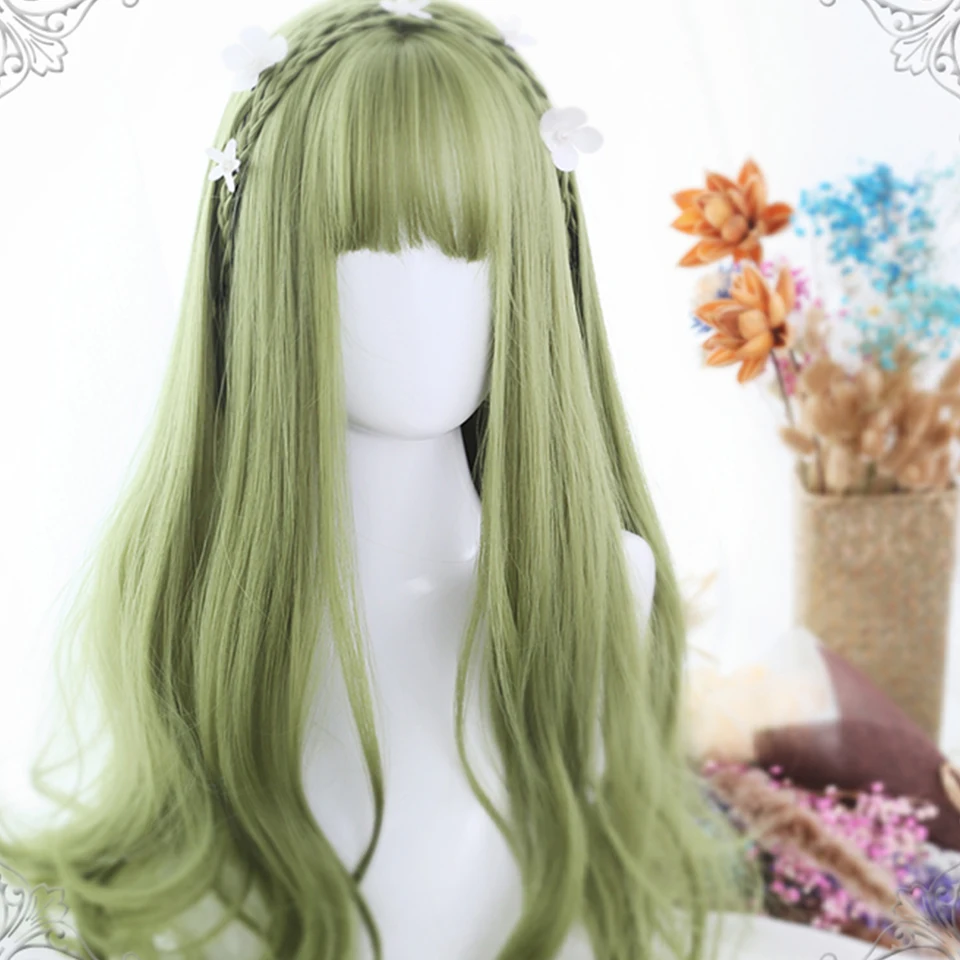 BEAUTYCODE Wig Biru Gradien Merah Muda Lurus Panjang dengan Poni Cosplay Pesta Lolita Wig Sintetis untuk Wanita Serat Tahan Panas