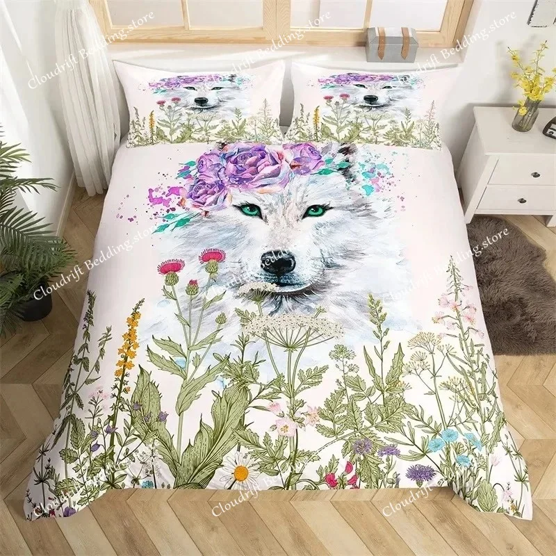 Farmhouse Animal Duvet Cover Microfiber Wild Botanical Floral Leaves Comforter Cover Highland Cow Bedding Set King For Boys Girl
