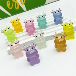 5/10pcs Mini Luminous Figures Piglet Calf Rabbit Miniature Decor Bottle Dog Bowknot Cat Dolls Fairy Garden Landscape Accessories