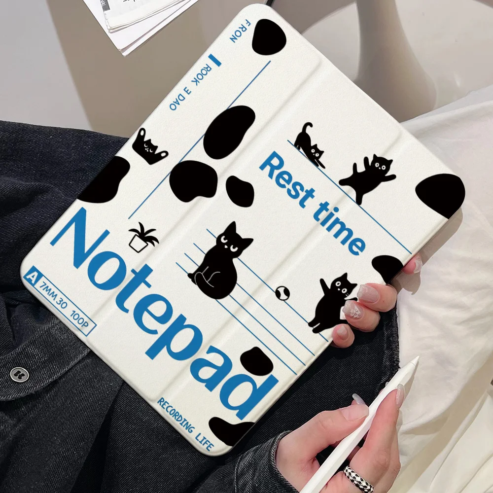 Black Cat & Notepad Tablet Case for Samsung Tab S10 Plus S9 FE Plus S8 Plus S7 FE S6 Lite A9 Plus A11 Plus A8 Cute Kawaii Cover