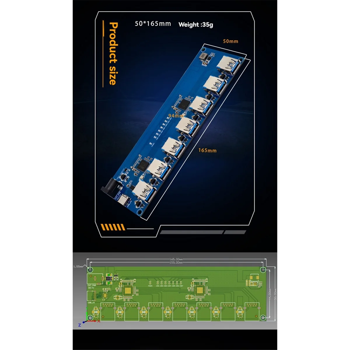 ABJZ VL817 USB3.1 HUB モジュール 高速 1-to-7 ポート USB HUB TYPE-C 電流逆流防止機能付き