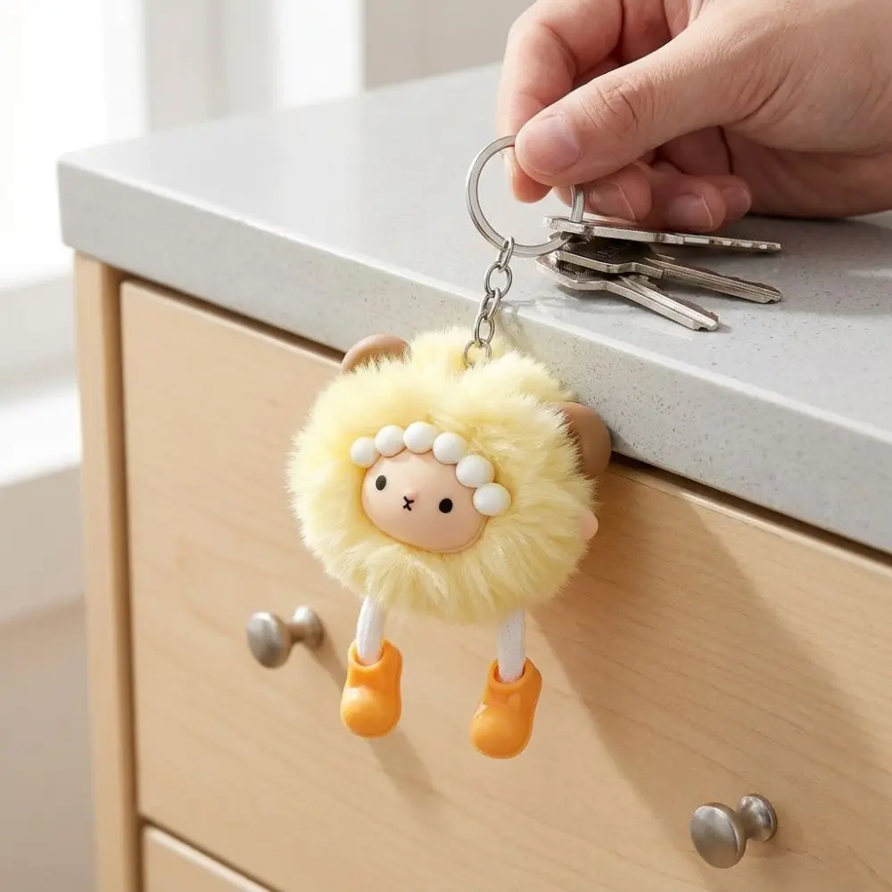 Soft Touch Cute Plush Lamb Keychain Colorful Zodiac Sheep Fluffy Sheep Bag Charm Kawaii Handmade Sheep Figure Ball Pendant