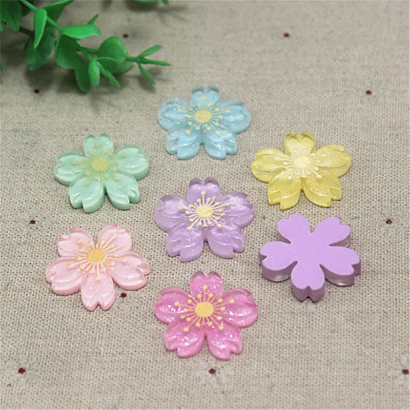 10PCS 25*26mm New Resin Cherry Flower Flat Back Cabochon DIY Jewelry/Hair Ornament Scrapbook Home Decoration Accessories
