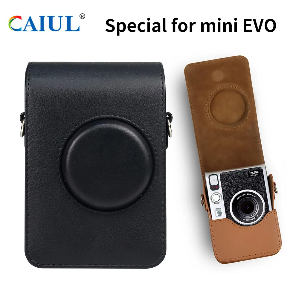 Fujifilm instax mini evo saco da câmera retro couro do plutônio caso ombro cinto de proteção saco plástico rígido transparente escudo protetor