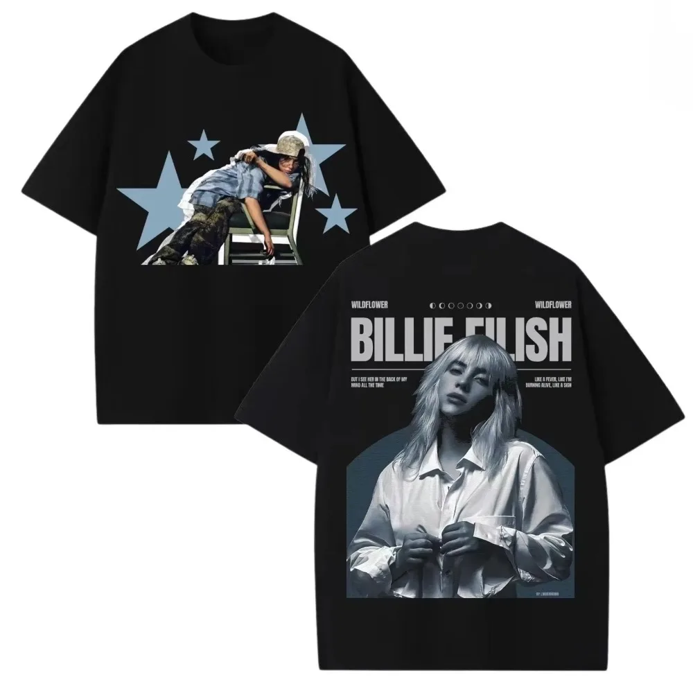 2026 New Summer Fashion Billie Eilish WILDFOWER Graphic Tee Unisex Cotton Casual Short Sleeve Music Fan T-Shirt Tops