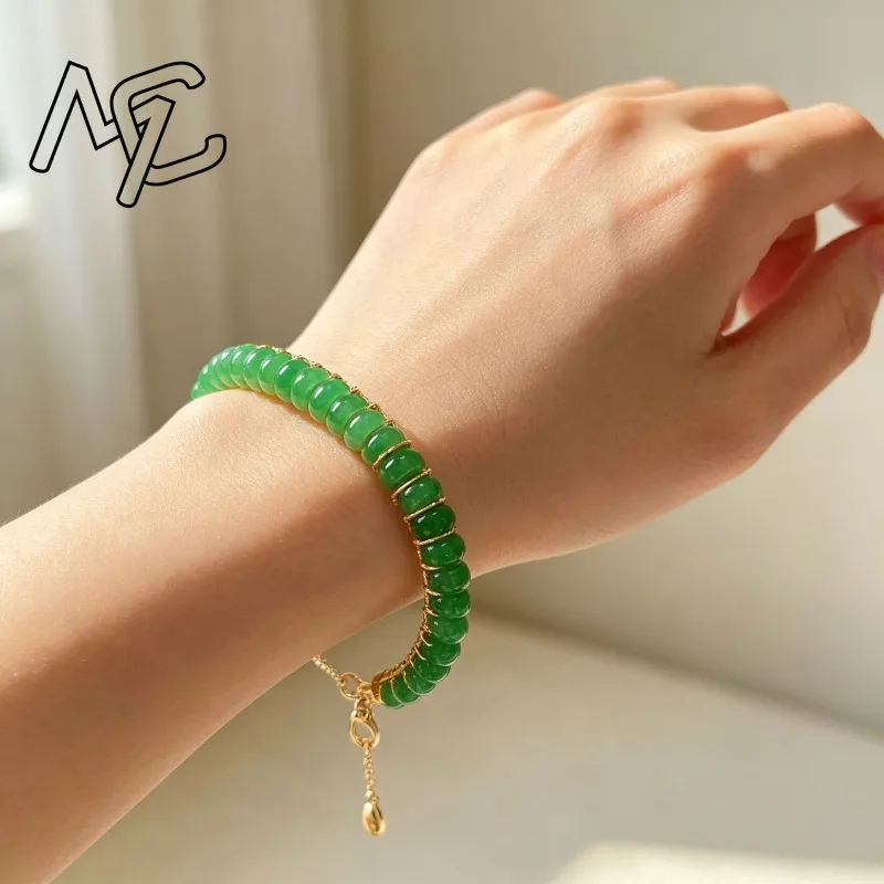 Natural Dry Blue Jade Abacus Bead Bracelets Women Amulets Charms Designer Jewelry White Bead Amulet Stone Accessories Man - view 2