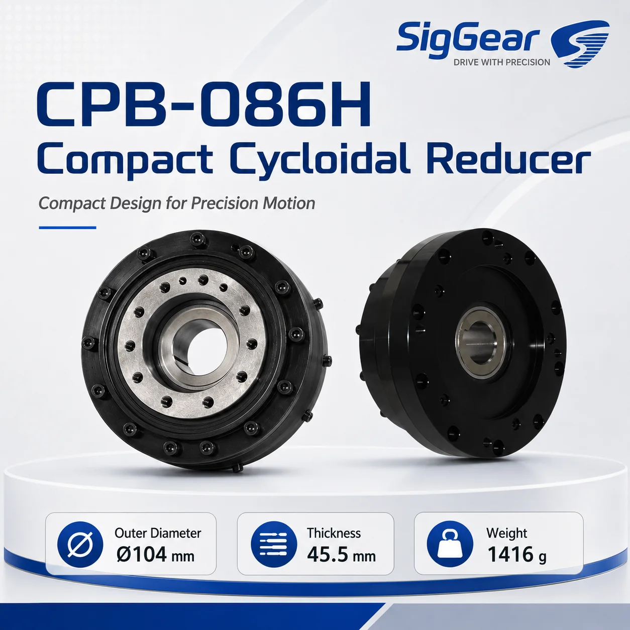 SigGear CPB-086H 90mm Hollow Cycloidal Pinwheel Gearbox 90Nm 130Nm Low Backlash Precision Reducer for Cobot Rotary Axis