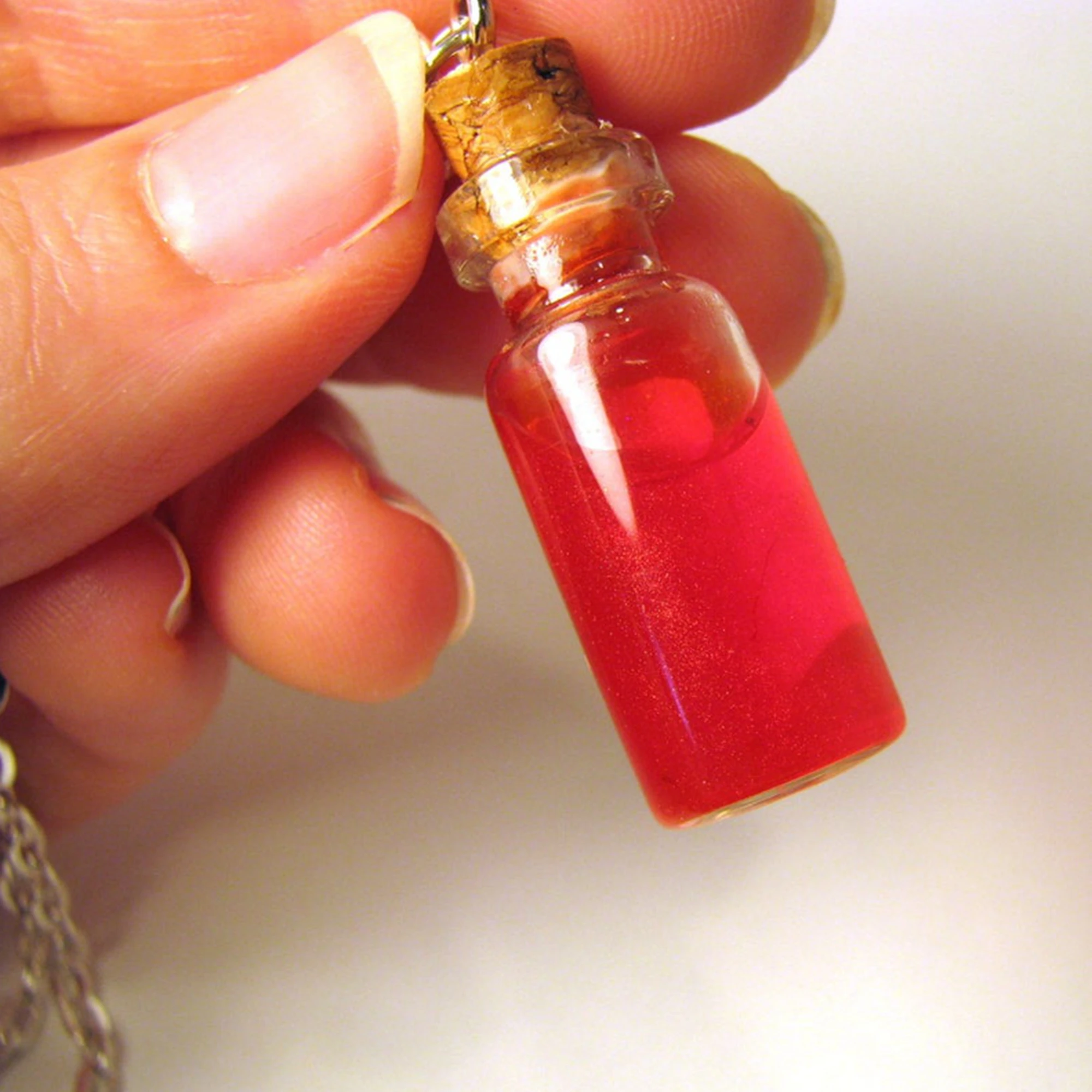 Love Potion Bottle Necklace Love Potion Number 9 Vial Necklace Liquid Pink Copper Shimmer Magic Spell Once Upon a Time