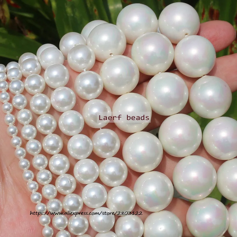 

4-20mm White Shell Pearl Loose Beads 15.5inch per strand ,For DIY Jewelry Making !